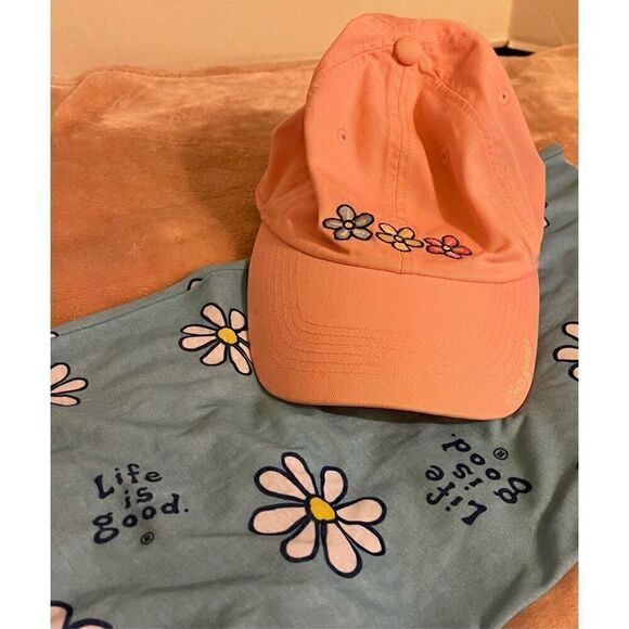 Life is Good Pink Daisy Hat with Blue Life is Good Neck Gaitor - Picture 4 of 8